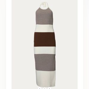 Halterneck Ribbed-Knit Midi Dress In Ivory/Dark Chocolate